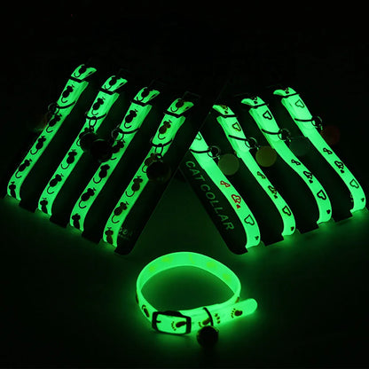 Luminous Glow-in-the-Dark Cat Collar with Bell - in use