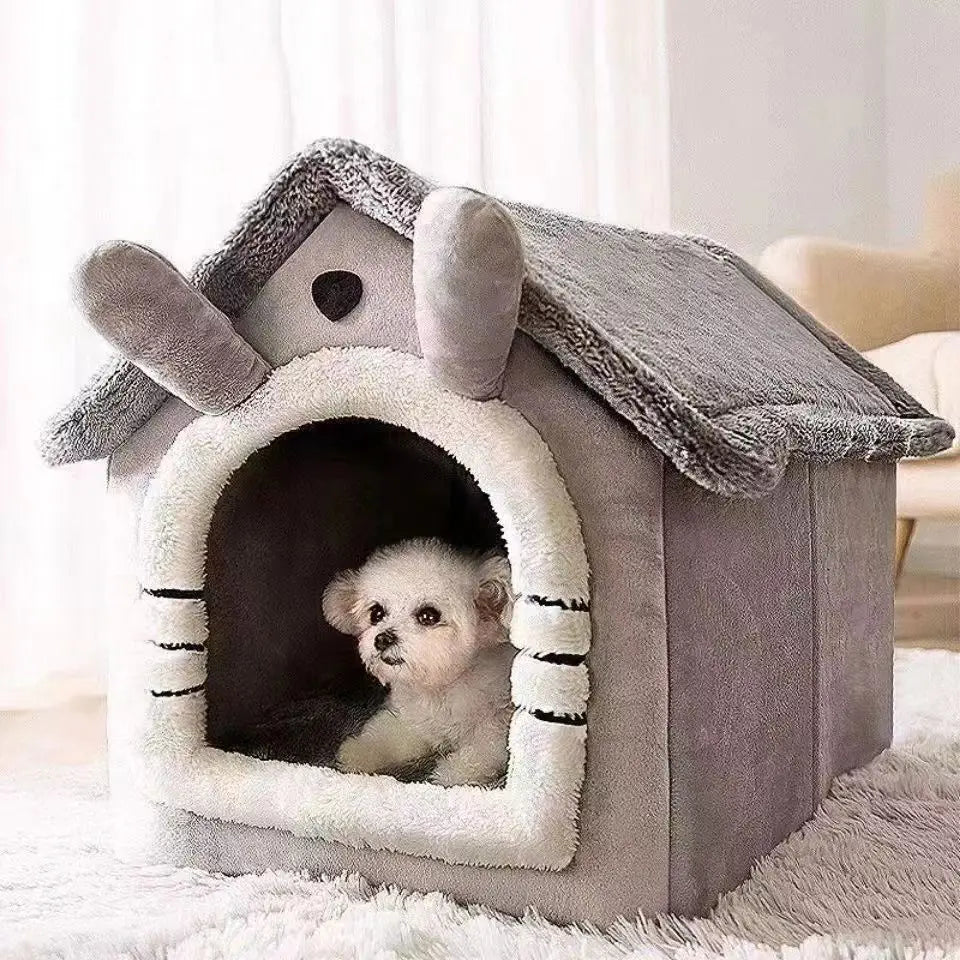 All-Season Removable Washable Dog House Bed - gray / L