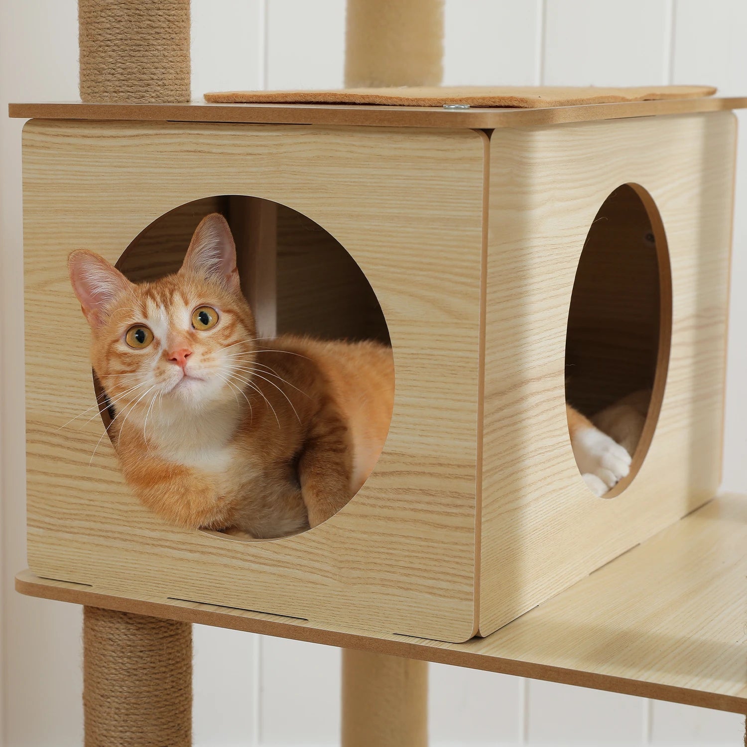 Multi-Level Wood Cat Tree with Hammock and Toys - alternate angle