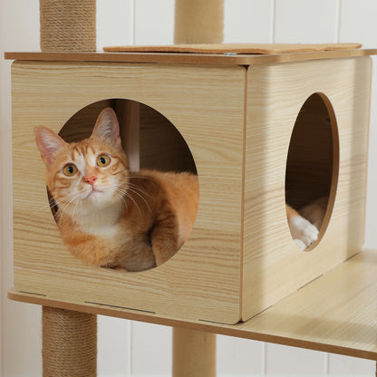 Multi-Level Wood Cat Tree with Hammock and Toys - alternate angle