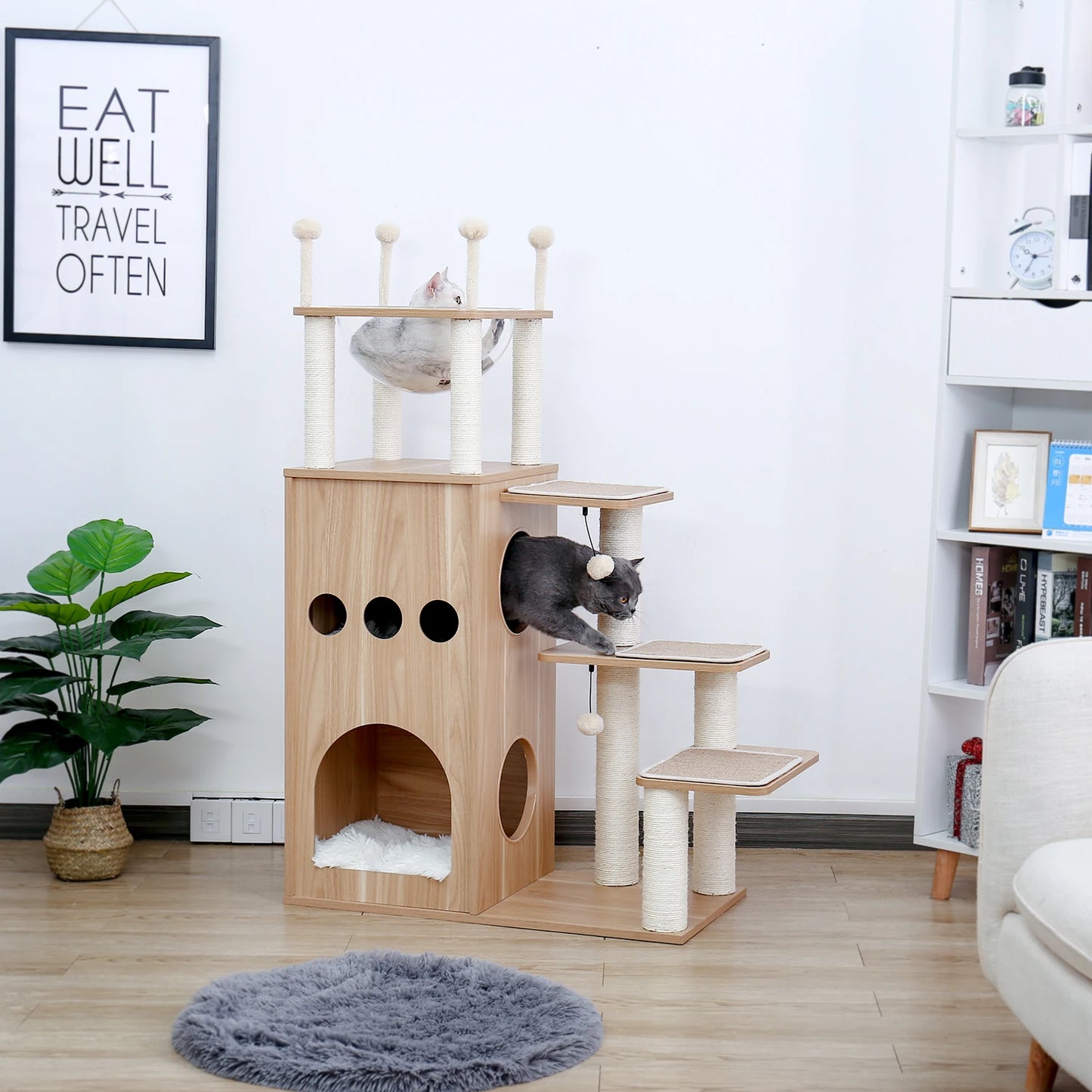 Multi-Level Wood Cat Tree with Hammock and Toys - view 35