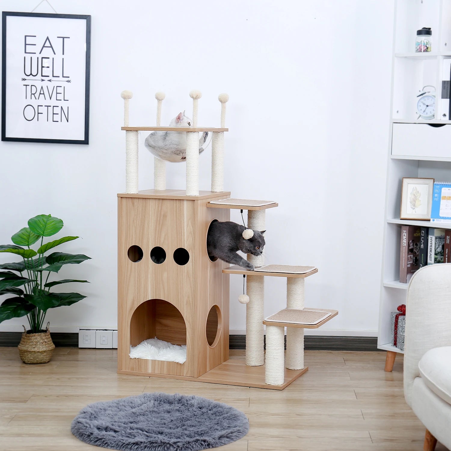 Multi-Level Wood Cat Tree with Hammock and Toys - view 35