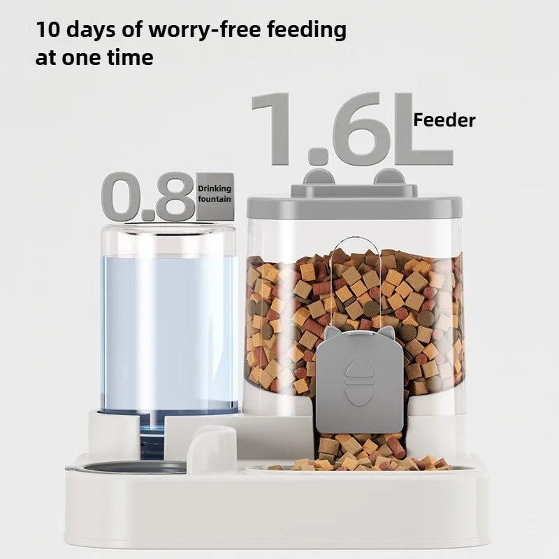 Spill-Proof Automatic Pet Feeder with Water Fountain - in use