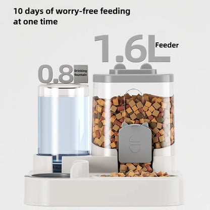 Spill-Proof Automatic Pet Feeder with Water Fountain - in use