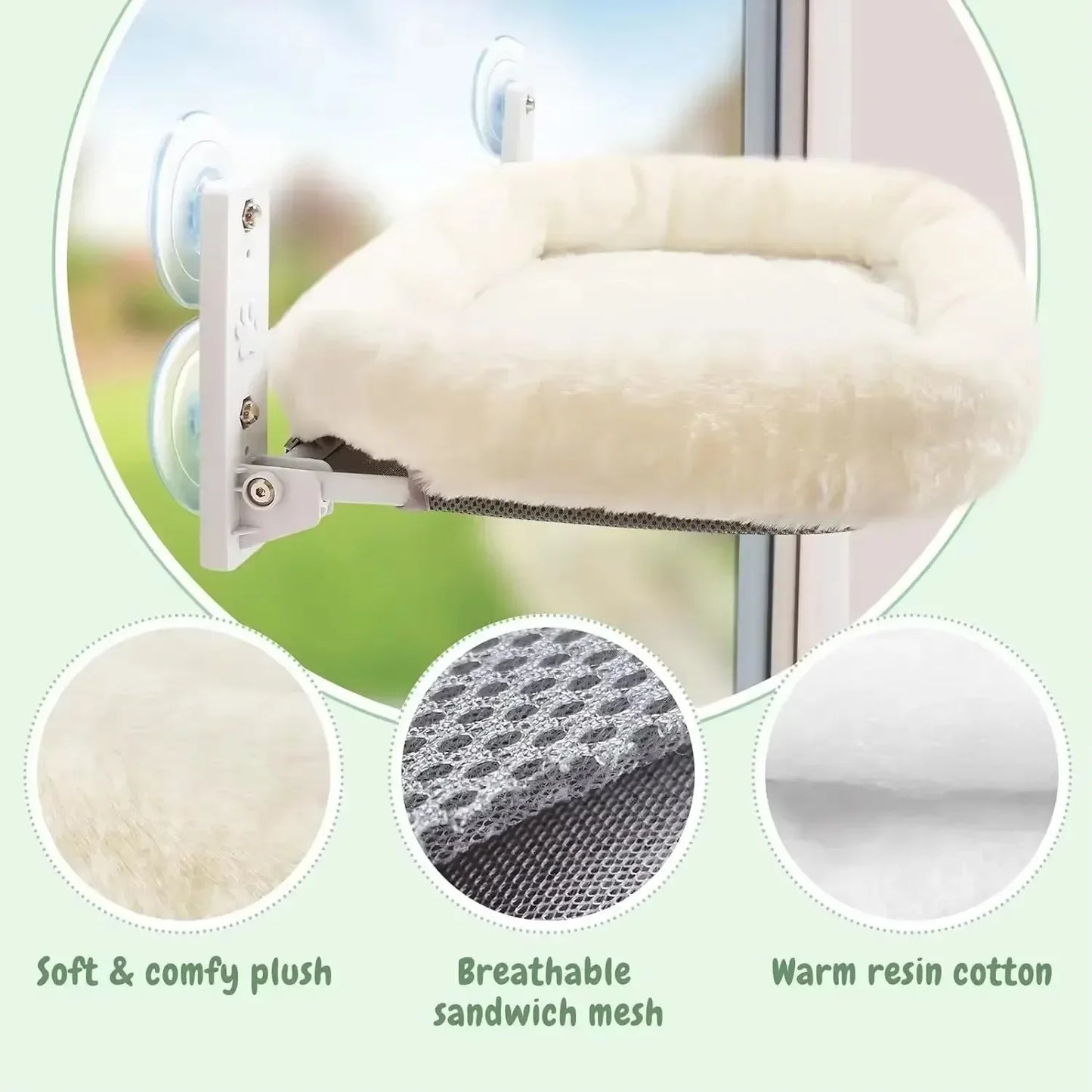 Winter Cat Window Hammock with Suction Cups - close-up