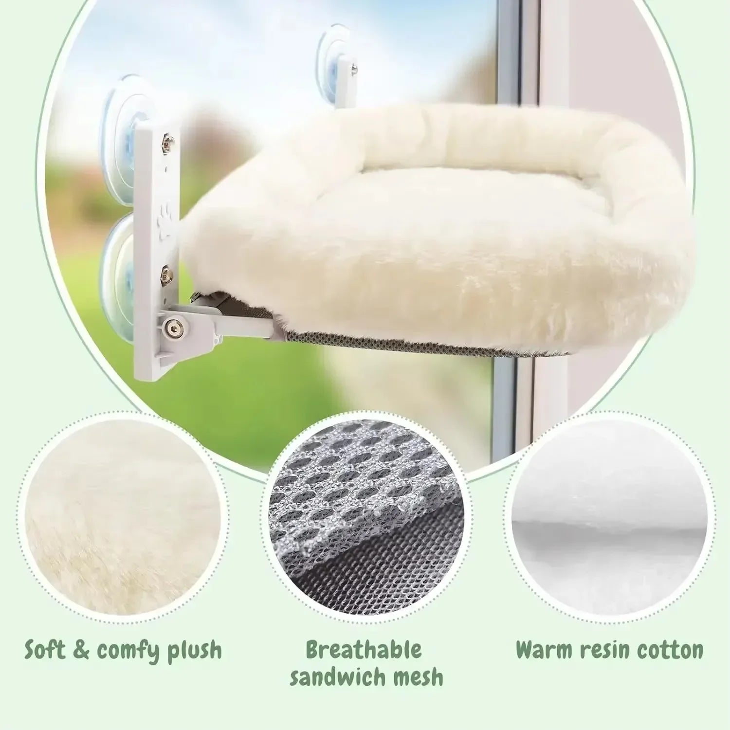 Winter Cat Window Hammock with Suction Cups - close-up