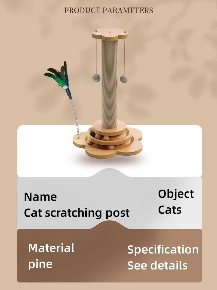 Wooden Cat Scratching Post with Turntable and Sisal Ball Toys - size reference
