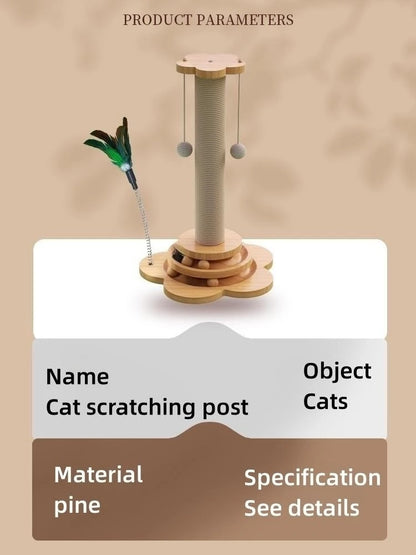 Wooden Cat Scratching Post with Turntable and Sisal Ball Toys - size reference