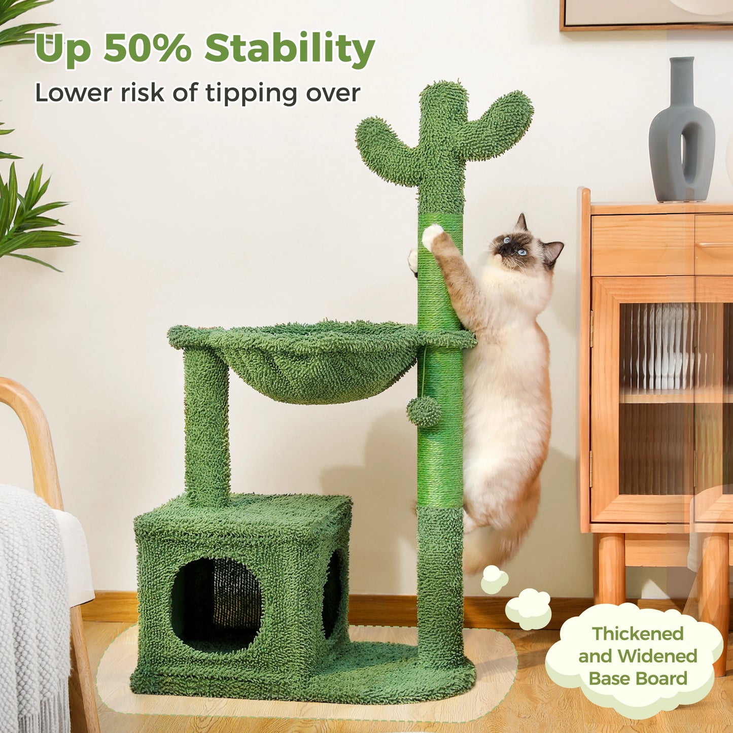 Cactus Cat Tree with Condo, Hammock and Toys - side view