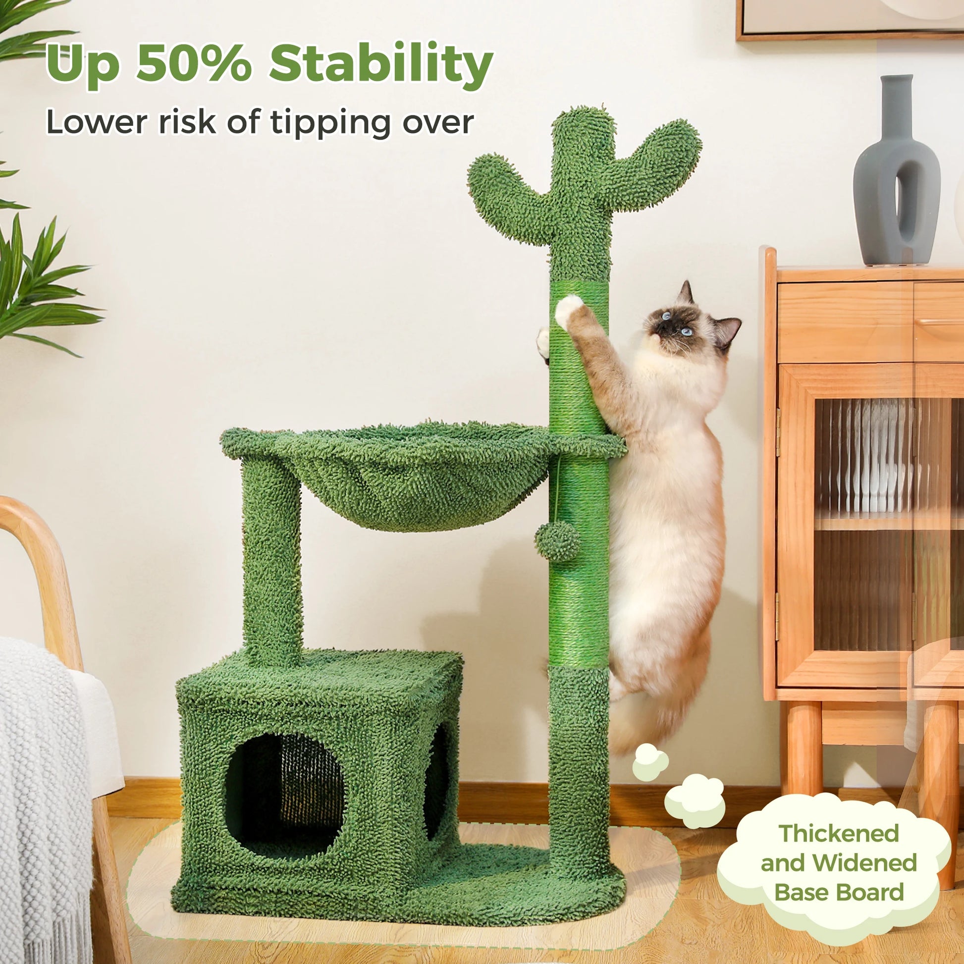 Cactus Cat Tree with Condo, Hammock and Toys - side view