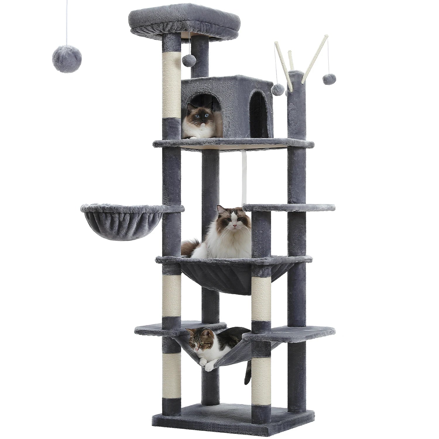 Large Multi-Level Plush Cat Tree with Condos - AMT0240DGY