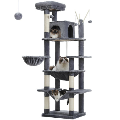 Large Multi-Level Plush Cat Tree with Condos - AMT0240DGY