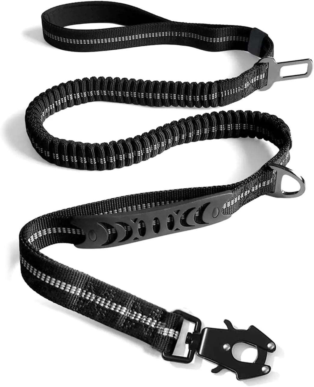 Shock-Absorbing Dog Leash with Car Seatbelt Attachment - black
