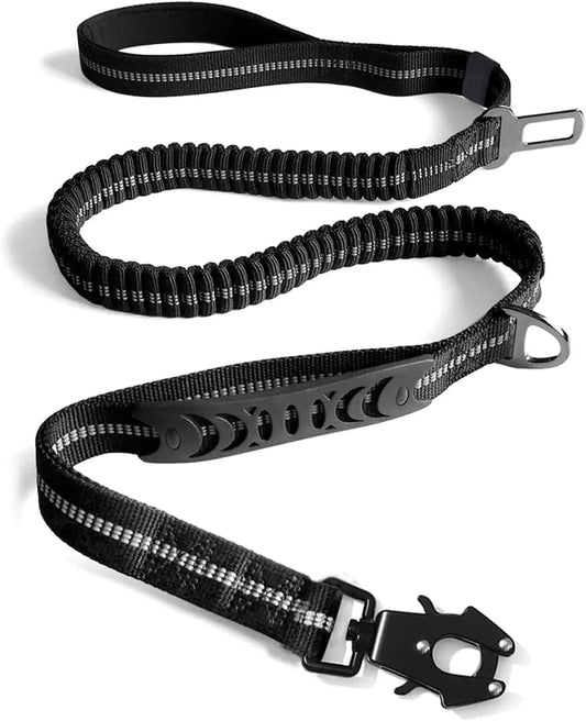 Shock-Absorbing Dog Leash with Car Seatbelt Attachment - black