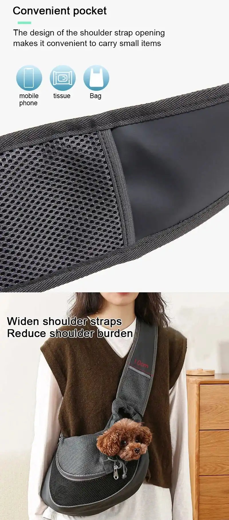 Cross-Body Mesh Pet Shoulder Bag for Cats and Small Dogs
