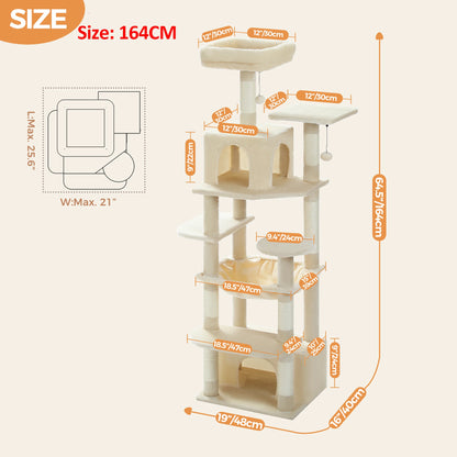Large Cat Tree Tower with Hammock and Padded Perches - feature view