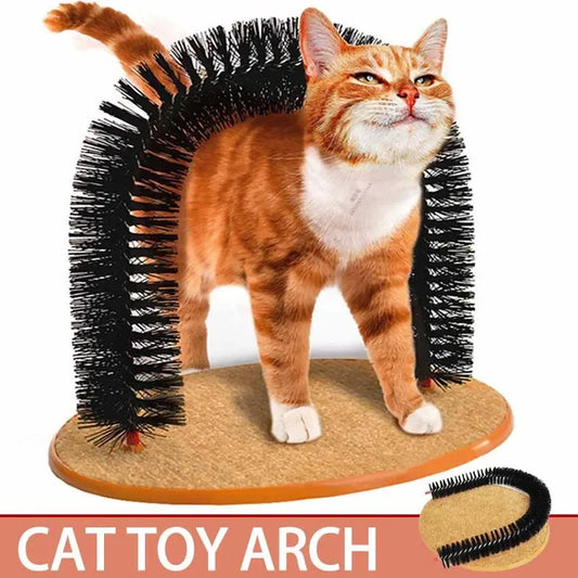 Cat Self-Grooming Arch with Massage Brush and Scratching Pad