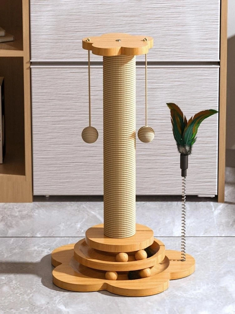 Wooden Cat Scratching Post with Turntable and Sisal Ball Toys - view 13
