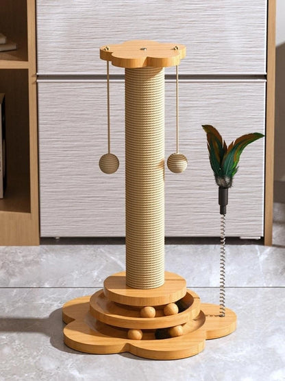 Wooden Cat Scratching Post with Turntable and Sisal Ball Toys - view 13