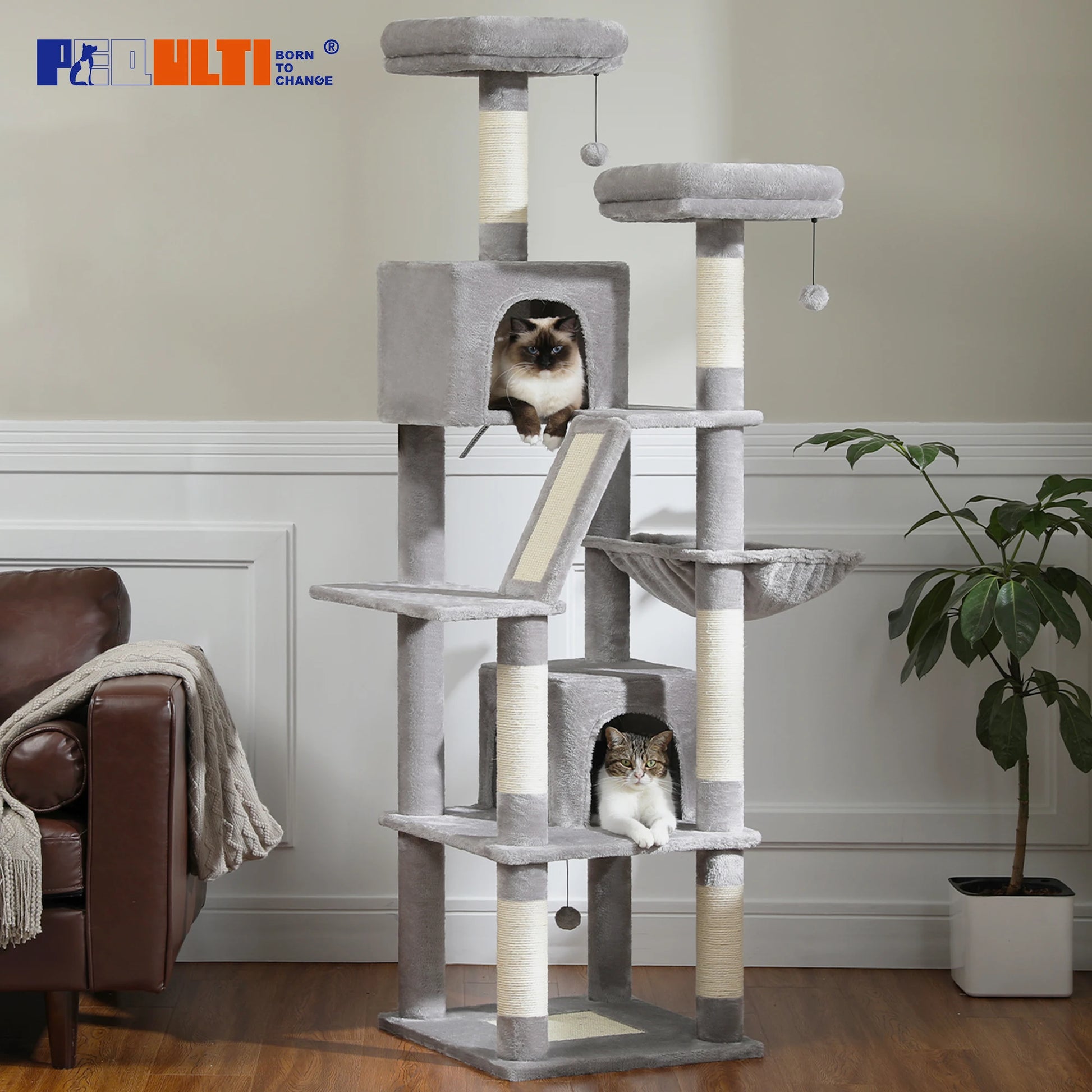 Large Multi-Level Plush Cat Tree with Condos