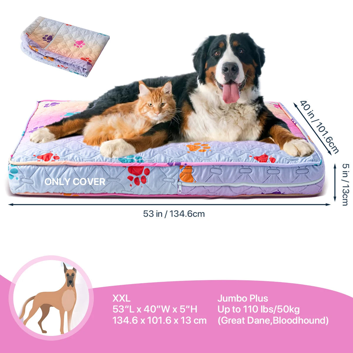 Orthopedic Dog Bed Cover for Large Dogs (Washable) - Rainbow Color XXL
