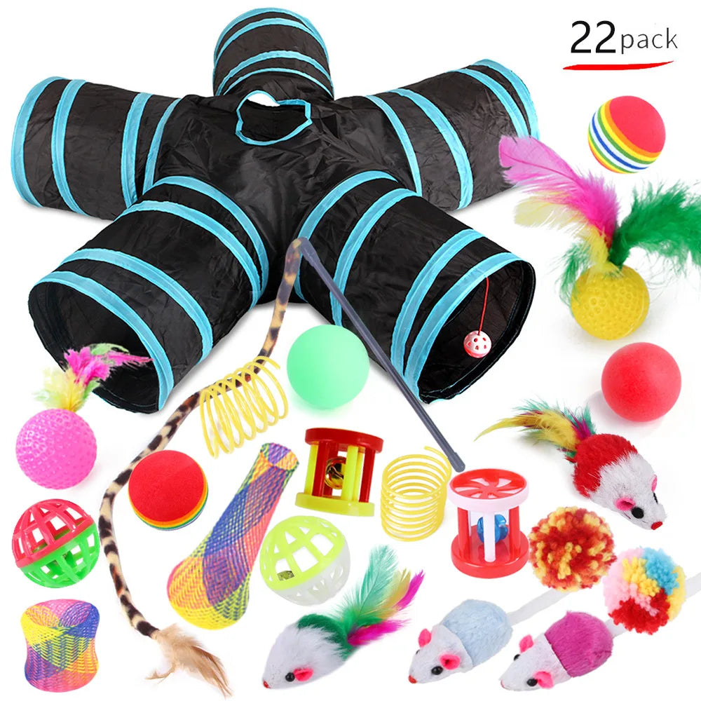 22 Piece Interactive Cat Toy Set with Tunnel and Wands - B99504