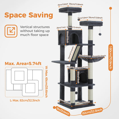Large Multi-Level Plush Cat Tree with Condos - feature view