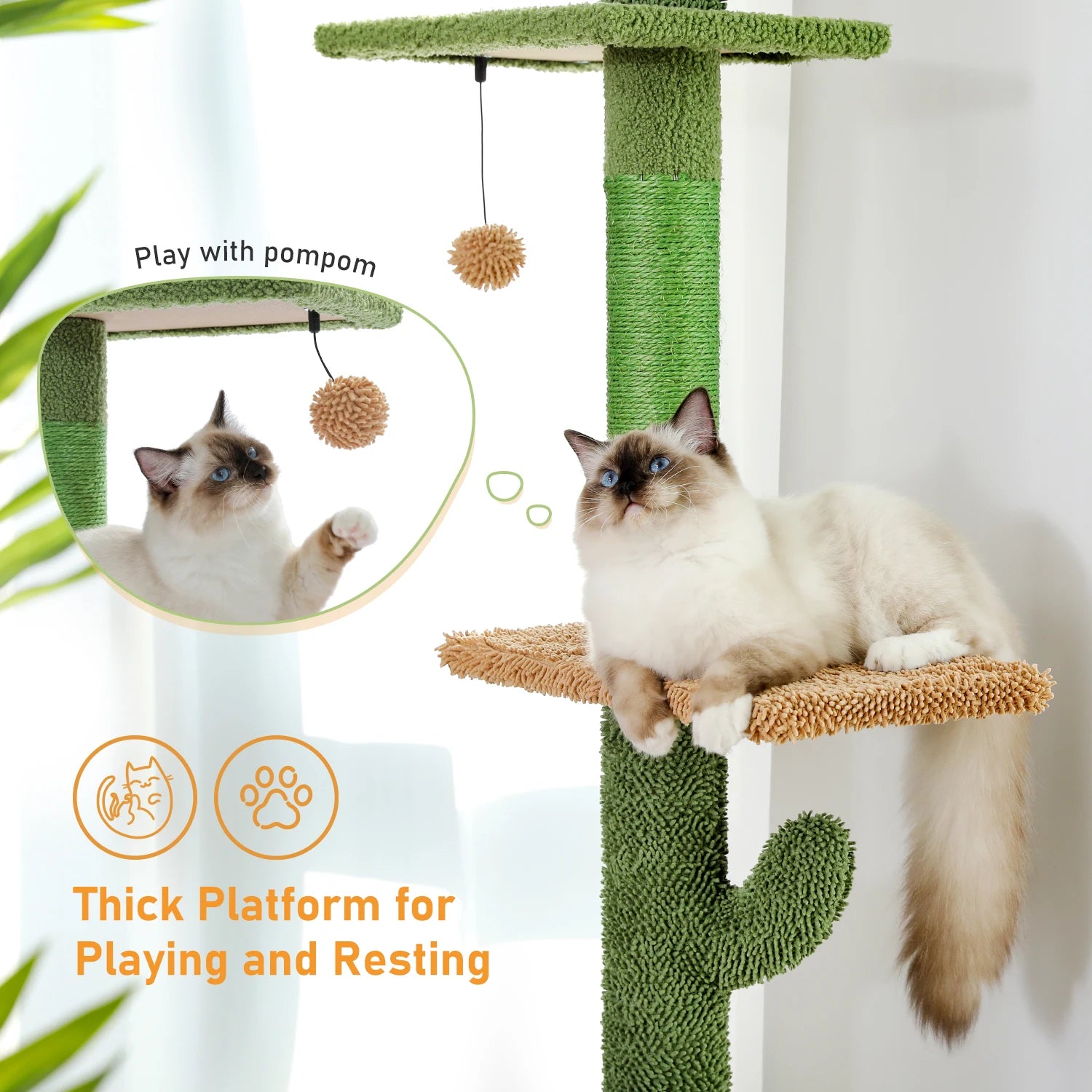 5-Tier Cactus Floor-to-Ceiling Cat Tree with Hammock - detail