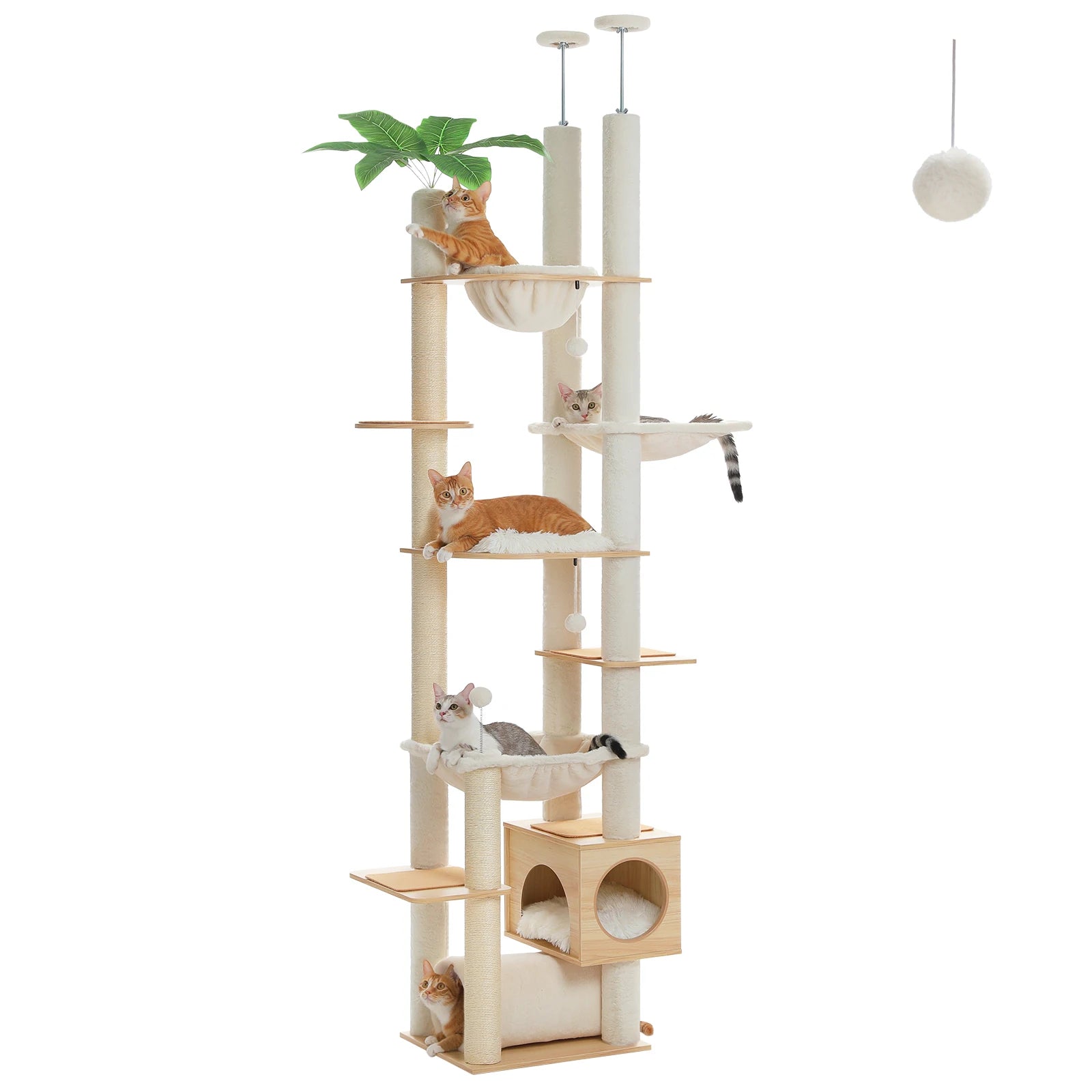 Height Adjustable Floor-to-Ceiling Cat Tree with Hammock - XL / AMT0296BG