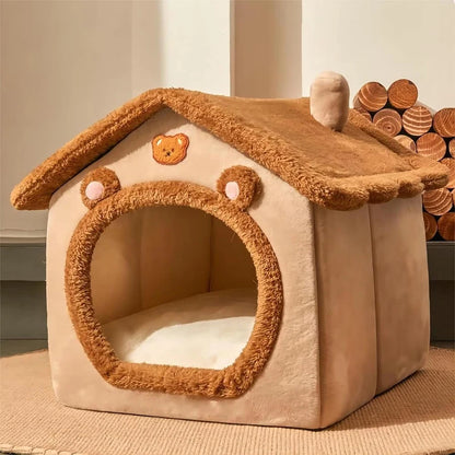 Foldable Washable Pet House Bed for Cats and Small Dogs - Tea Brown / M