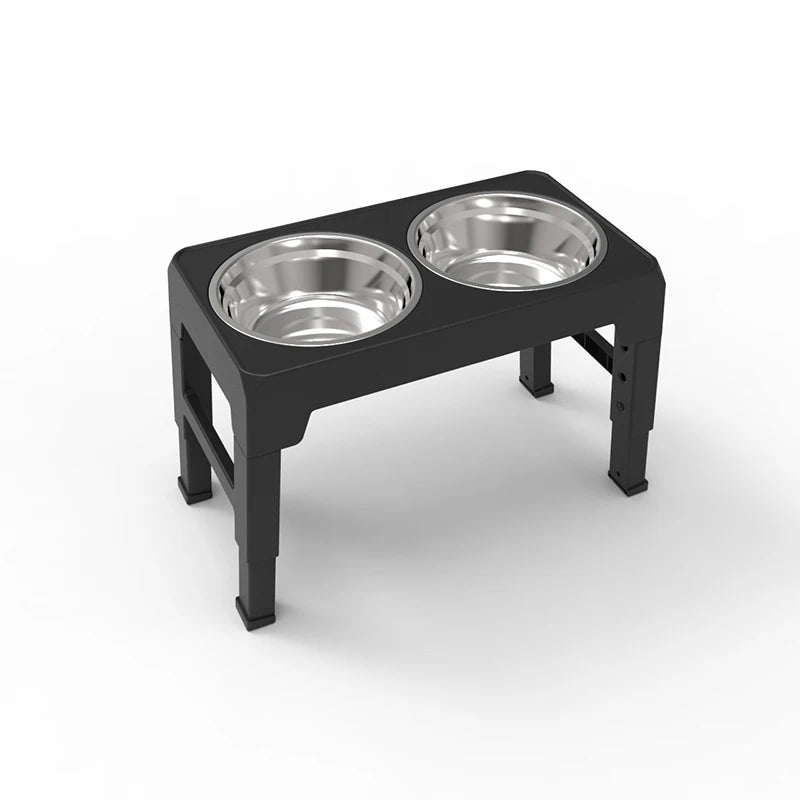Adjustable Elevated Dog Feeder with Double Stainless Steel Bowls - Black / 2 Stainless Steel
