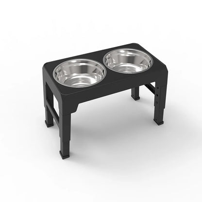 Adjustable Elevated Dog Feeder with Double Stainless Steel Bowls - Black / 2 Stainless Steel
