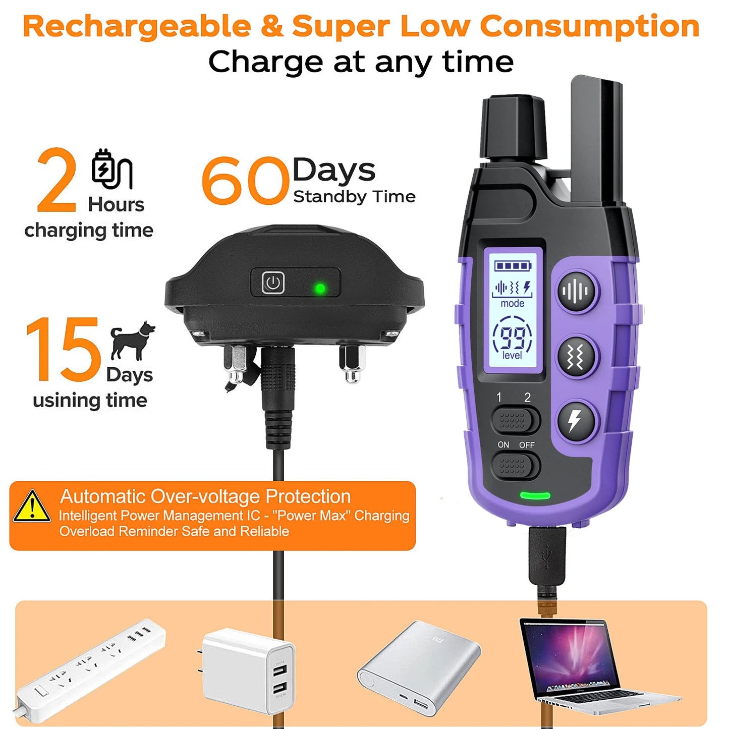 Waterproof Electric Dog Training Collar with Remote (3300ft Range) - feature view