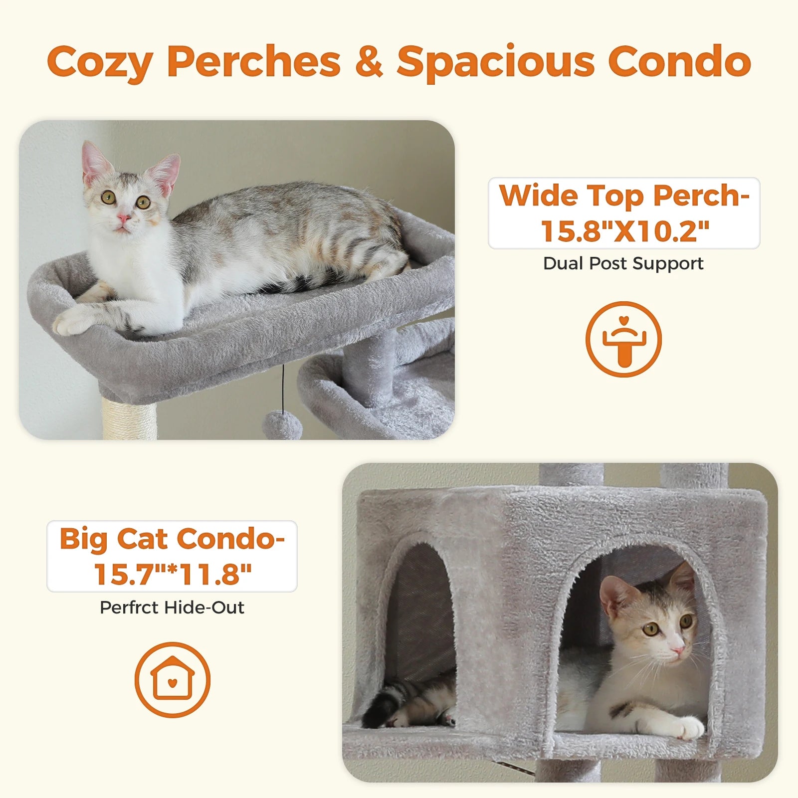 Large Multi-Level Plush Cat Tree with Condos - view 25