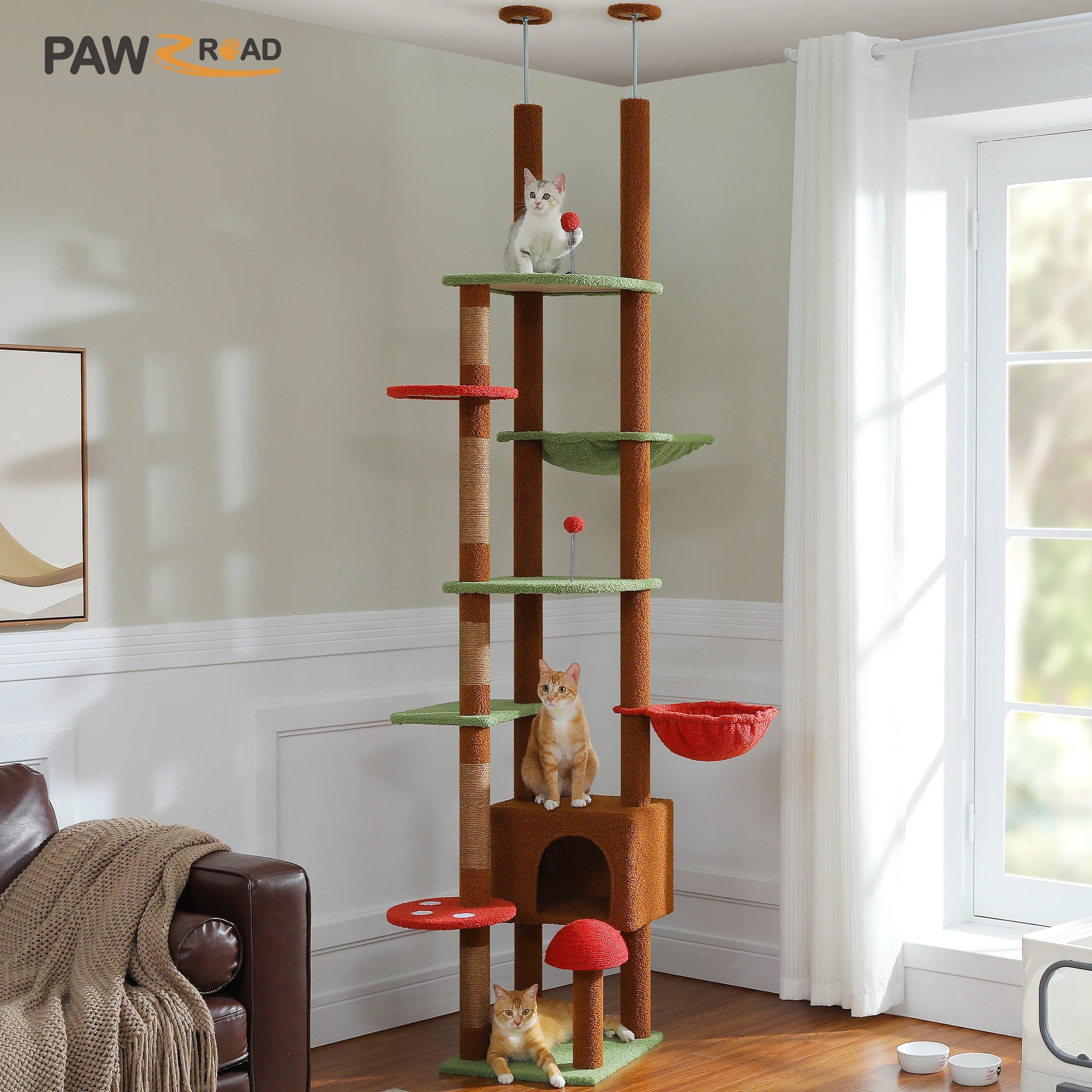 Height Adjustable Floor-to-Ceiling Cat Tree with Hammock - view 16