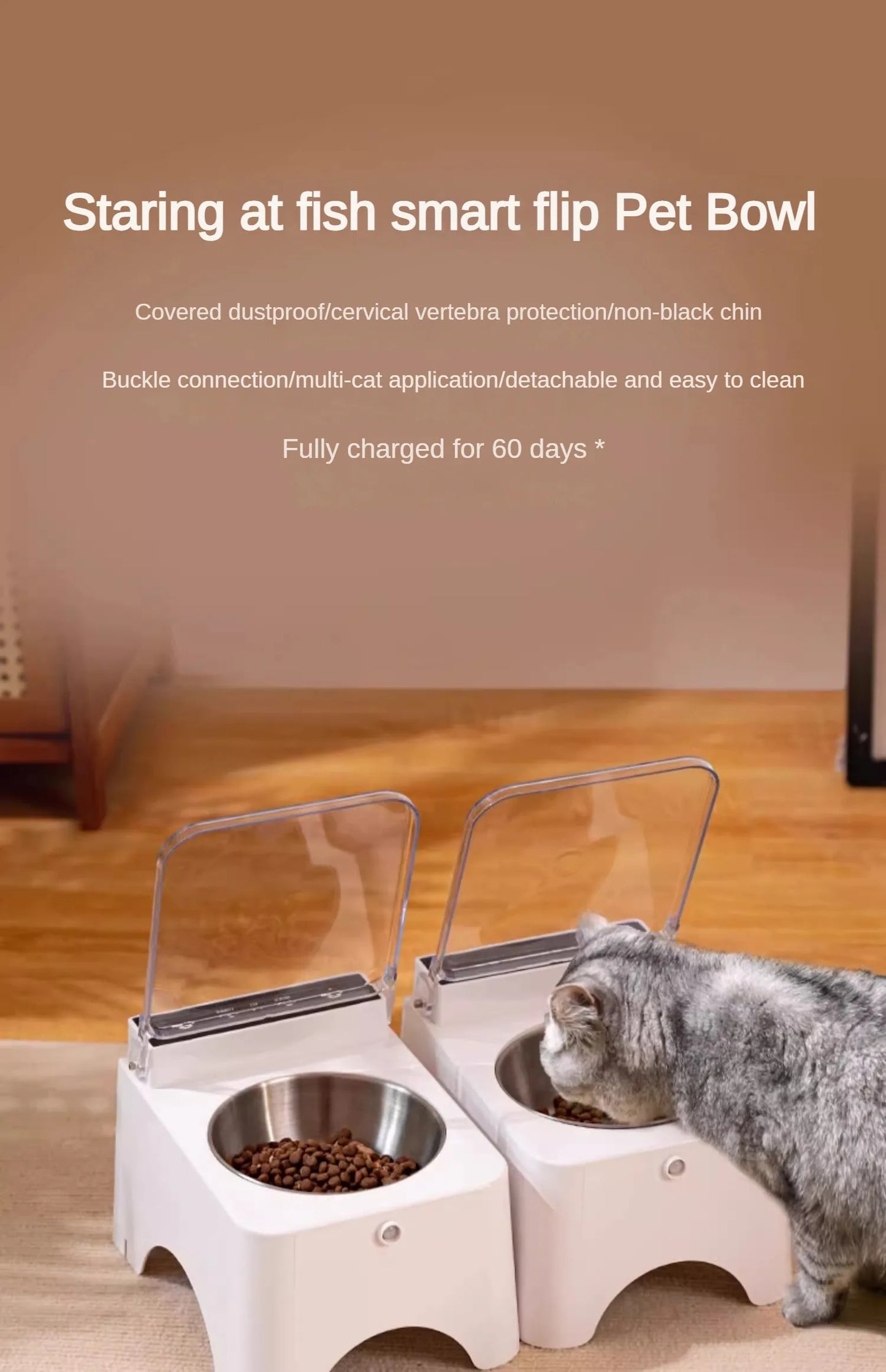 Smart Cat Food Bowl with Infrared Sensor Auto-Open Lid - feature view