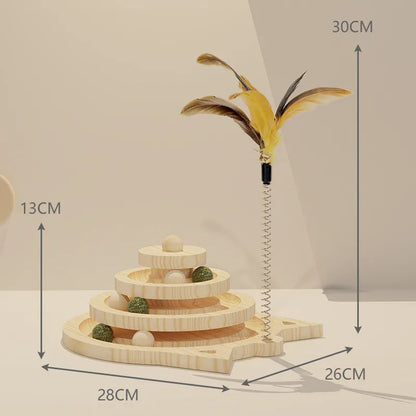 Wooden Cat Toy Tower with Ball Tracks (2 or 3 Levels) - Three tier turntable