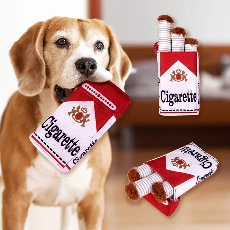 Cigarette Box Plush Squeaky Dog Toy (Funny Gift) - lifestyle