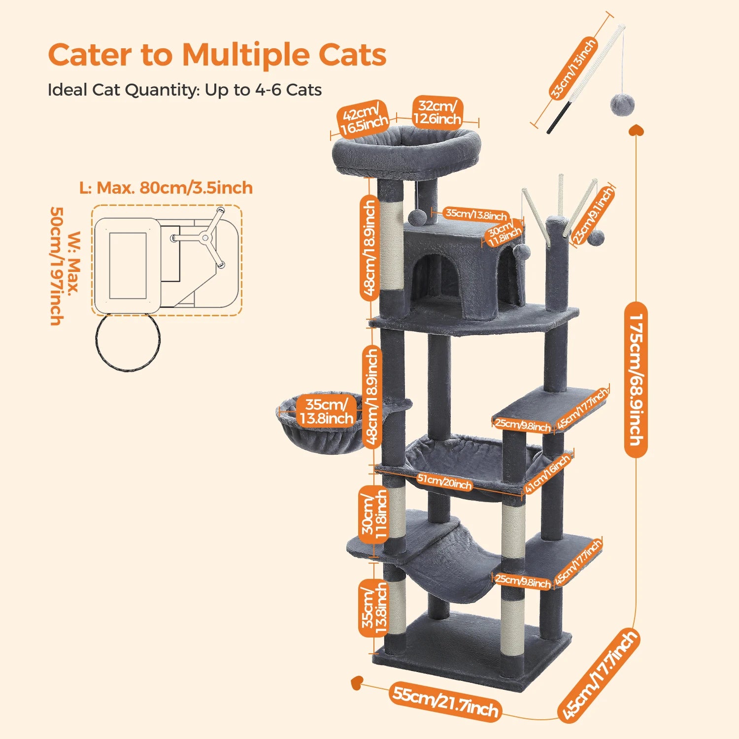 Large Multi-Level Plush Cat Tree with Condos - view 37