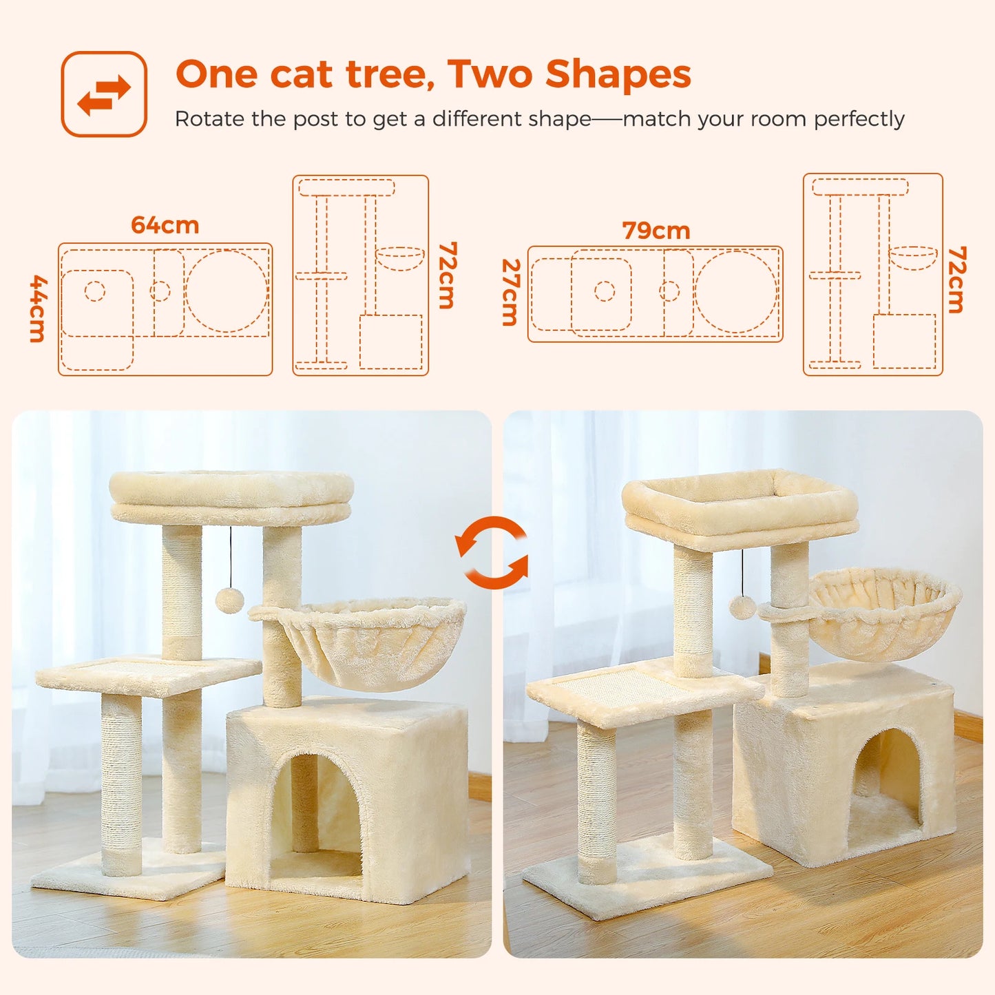Cat Activity Tree with Hammock and Removable Perch - view 17
