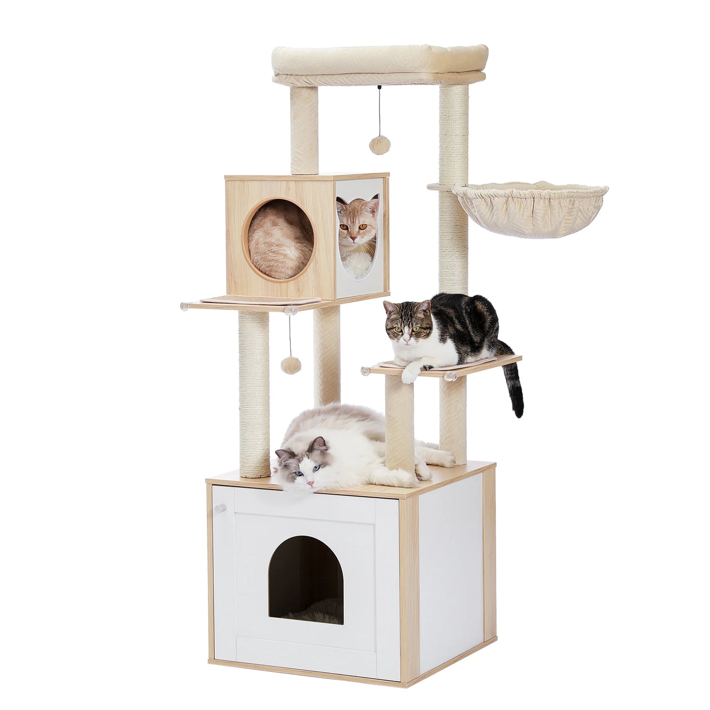 Multi-Level Wood Cat Tree with Hammock and Toys - view 32