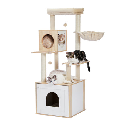 Multi-Level Wood Cat Tree with Hammock and Toys - view 32