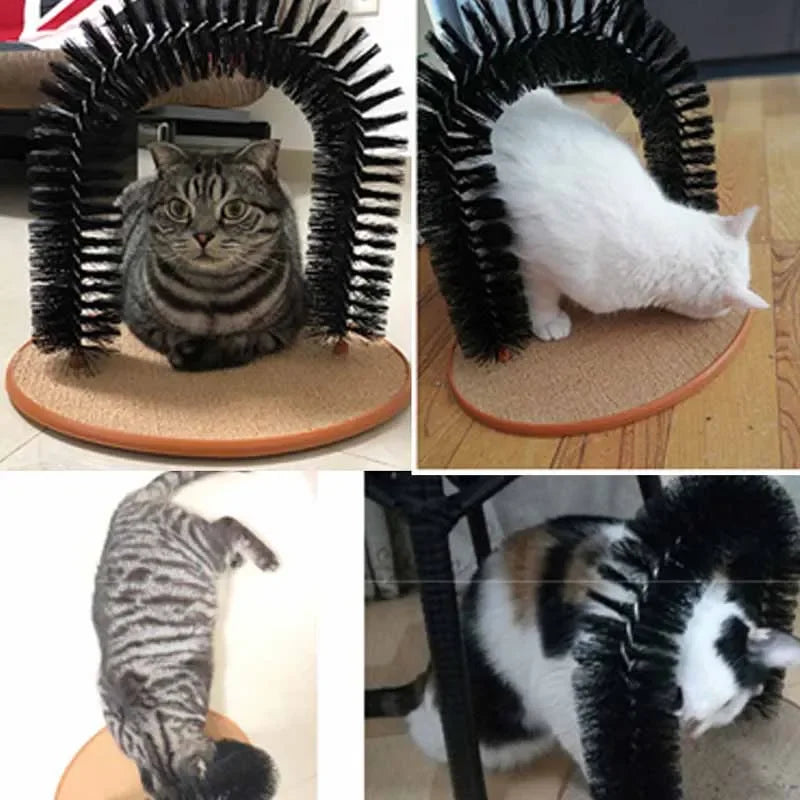 Cat Self-Grooming Arch with Massage Brush and Scratching Pad - detail