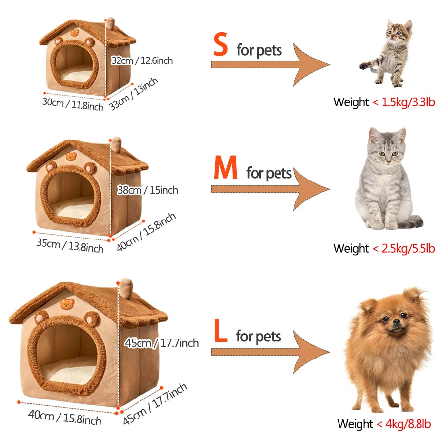 Foldable Washable Pet House Bed for Cats and Small Dogs - side view