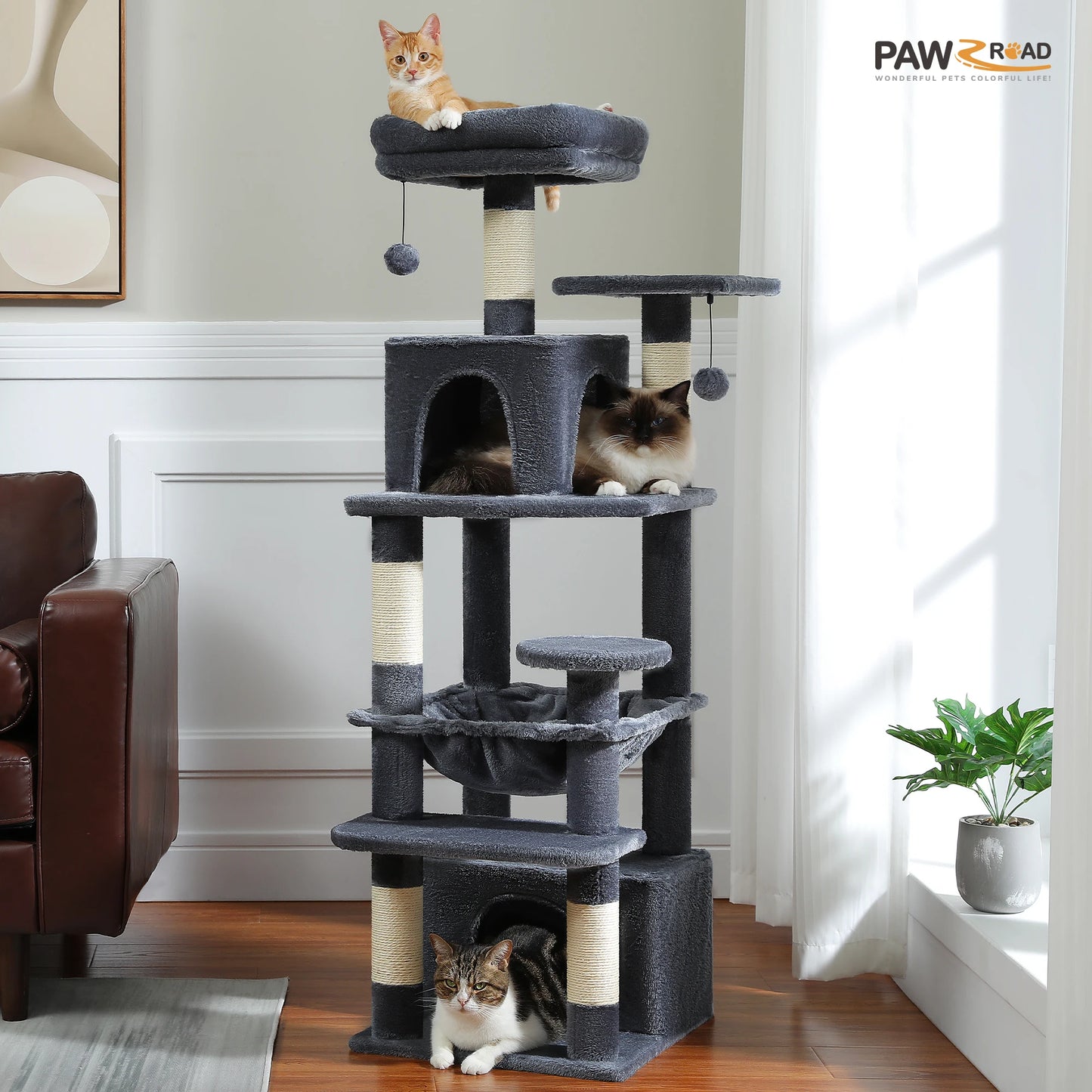 Large Cat Tree Tower with Hammock and Padded Perches - view 40