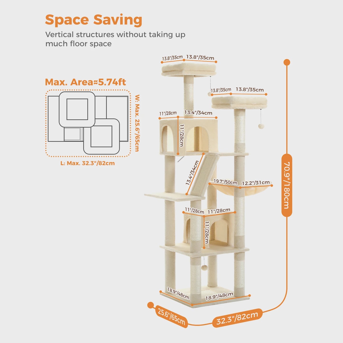 Large Multi-Level Plush Cat Tree with Condos - close-up