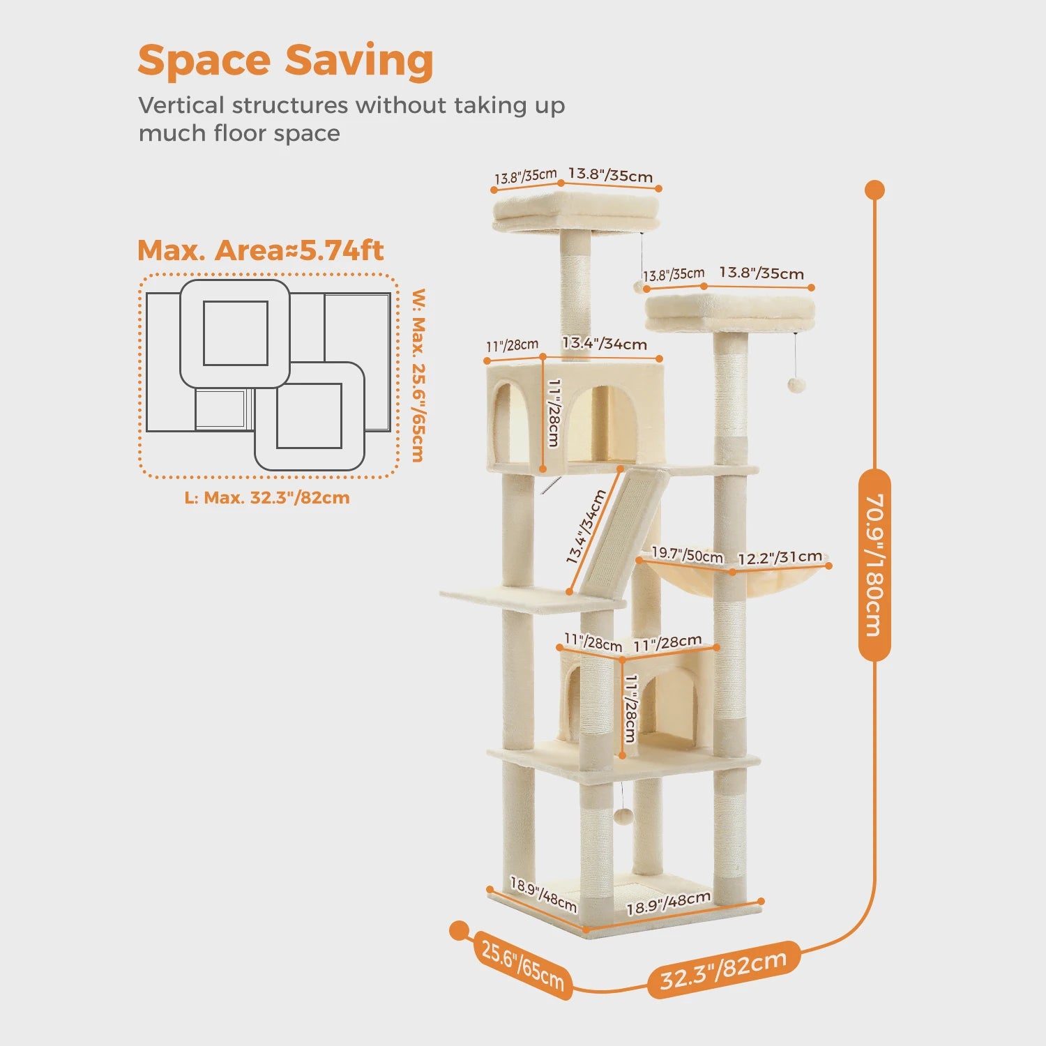 Large Multi-Level Plush Cat Tree with Condos - close-up