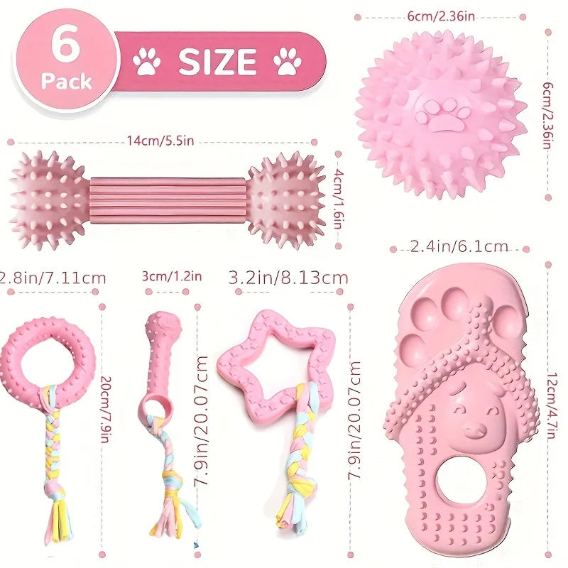 6-Piece Dog Chew Toy Set for Small and Medium Dogs - Pink B