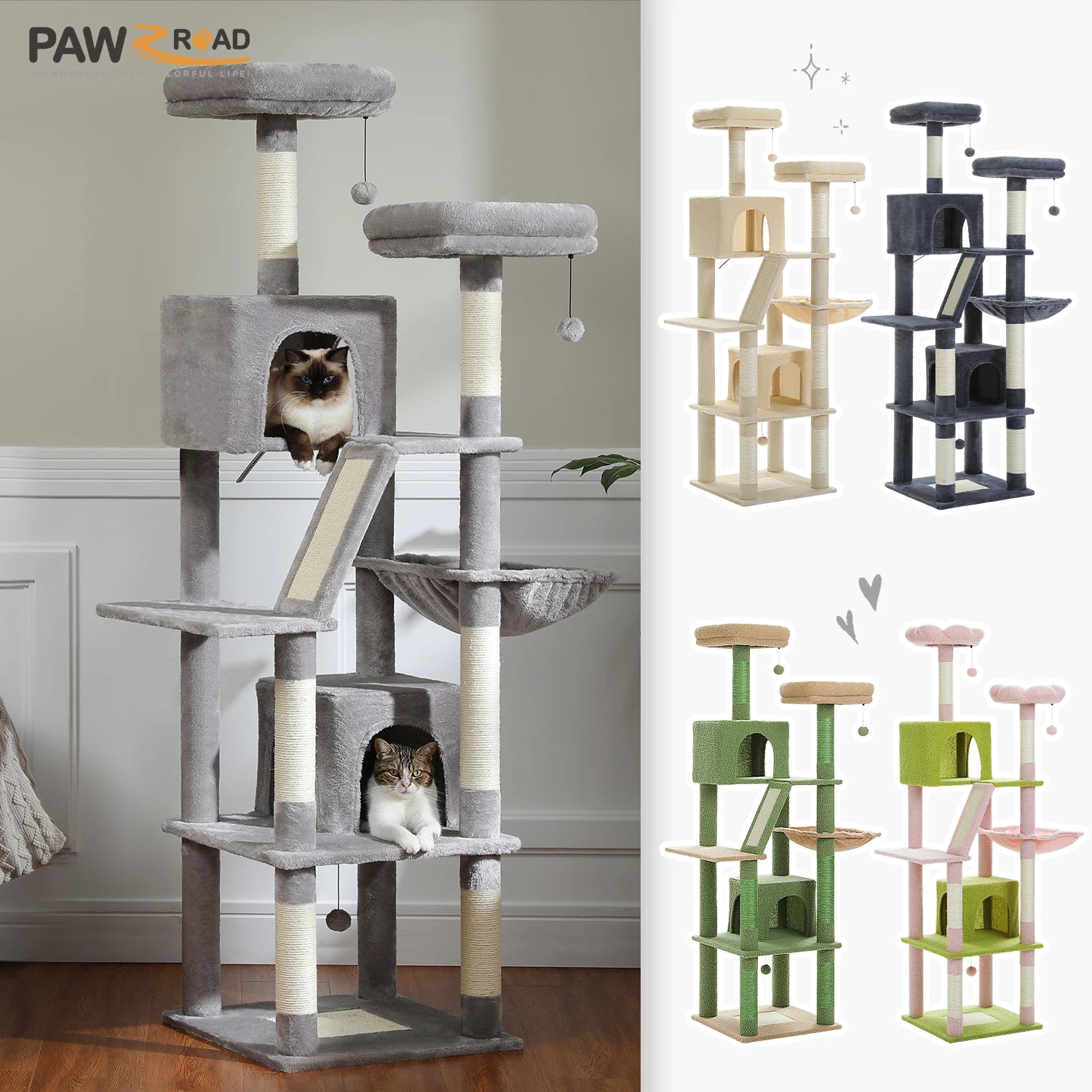 Large Multi-Level Plush Cat Tree with Condos - from above