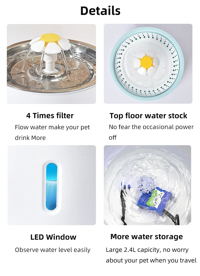Automatic Stainless Steel Pet Water Fountain - from above